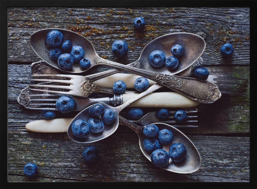 Fresh Blueberries On Weathered Wooden Planks | Poster