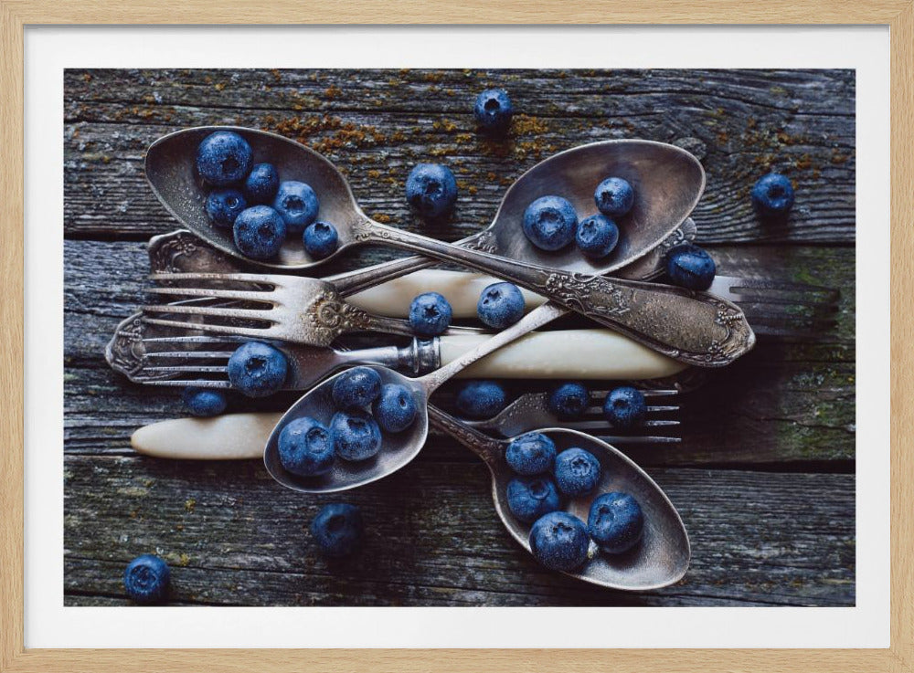 Fresh Blueberries On Weathered Wooden Planks | Poster
