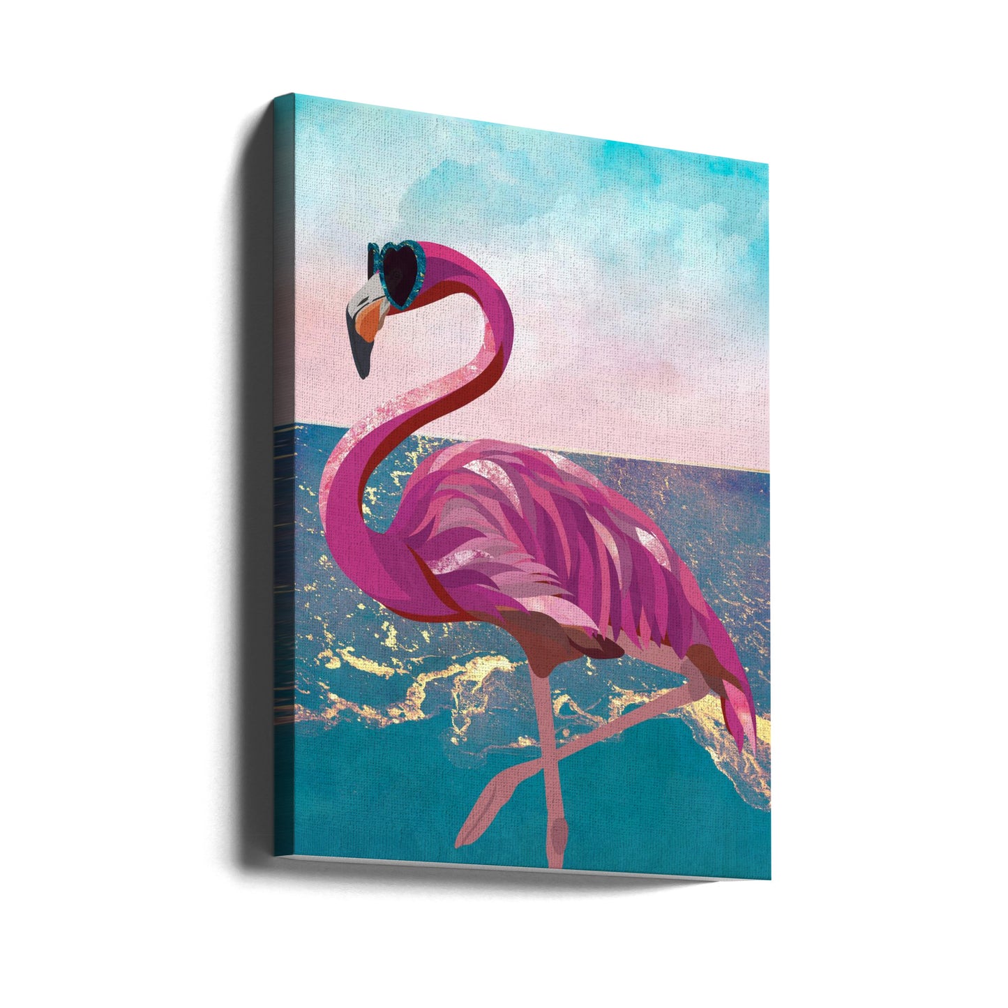 Flamingo va a la playa | Impresiones en Lienzo