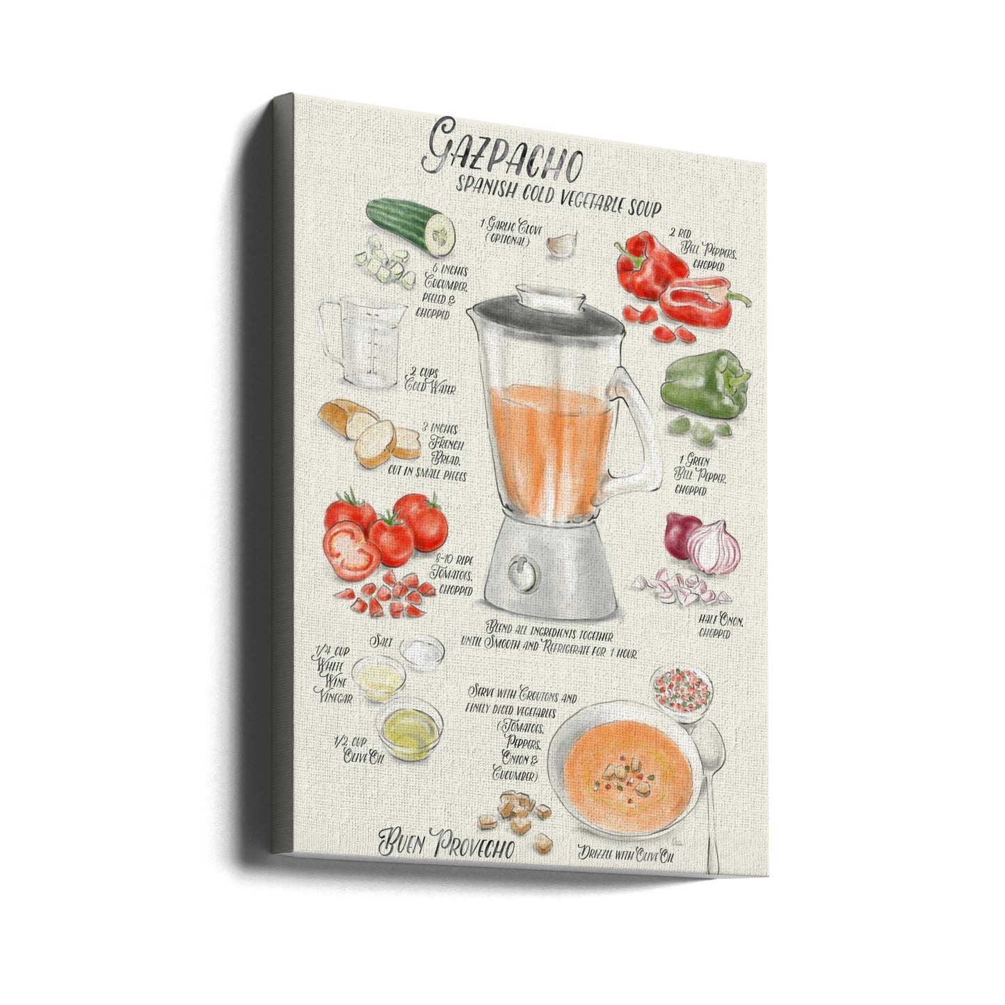 Receta ilustrada de Gazpacho en inglés | Impresiones en Lienzo