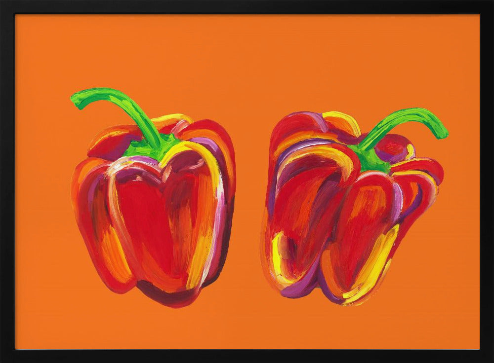 Paprika auf Orange | Poster - Kunstdruck