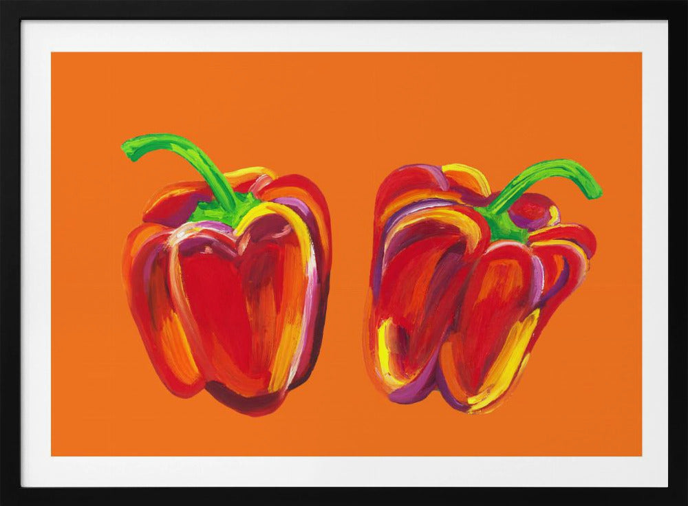Paprika auf Orange | Poster - Kunstdruck