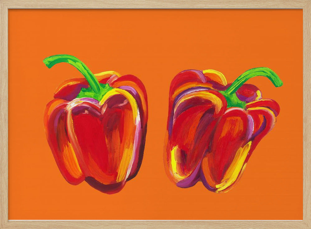 Paprika auf Orange | Poster - Kunstdruck