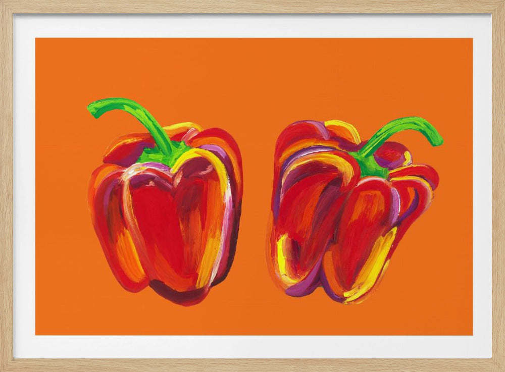 Paprika auf Orange | Poster - Kunstdruck