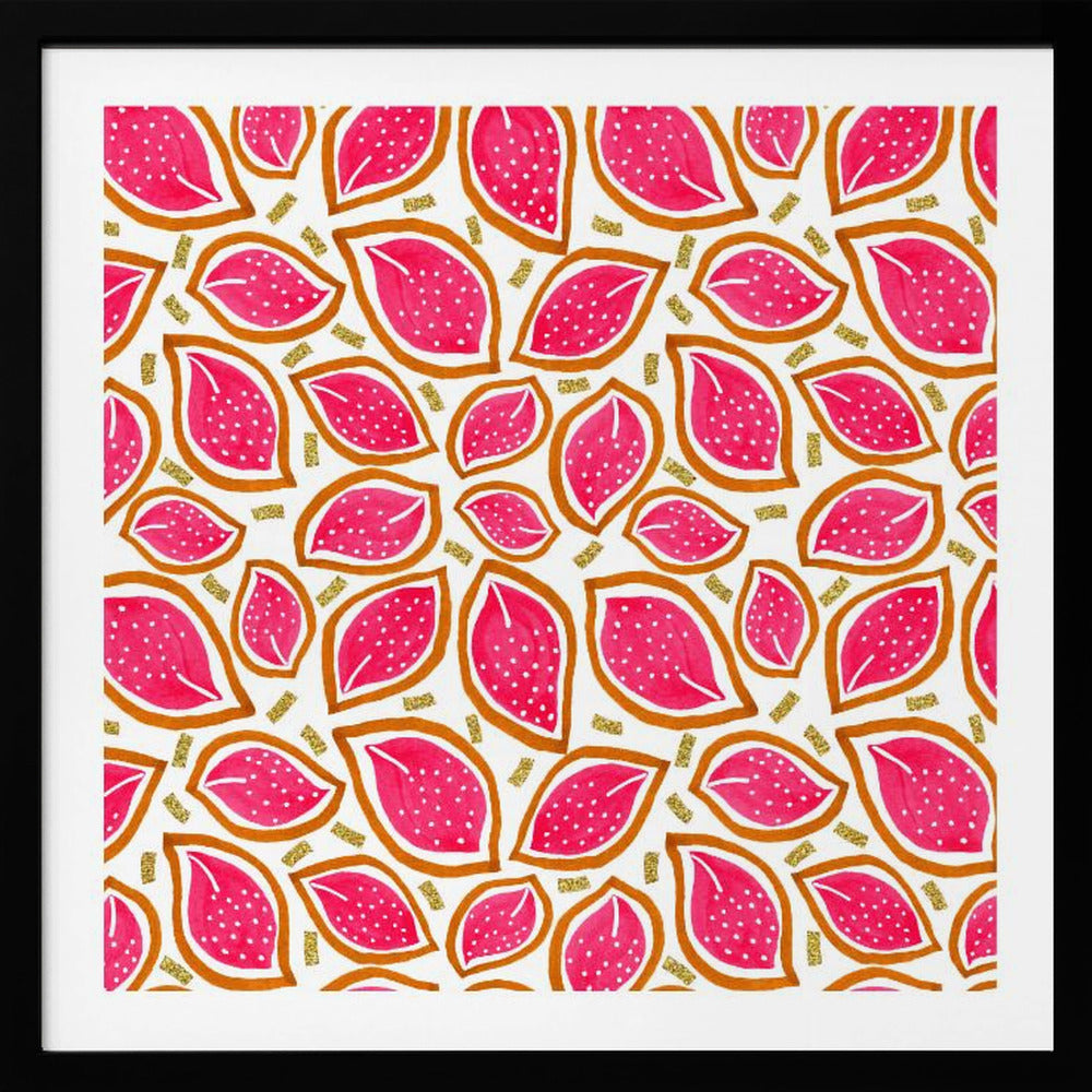 Feuilles éparpillées à paillettes corail à pois | Posters - Affiche Artistique
