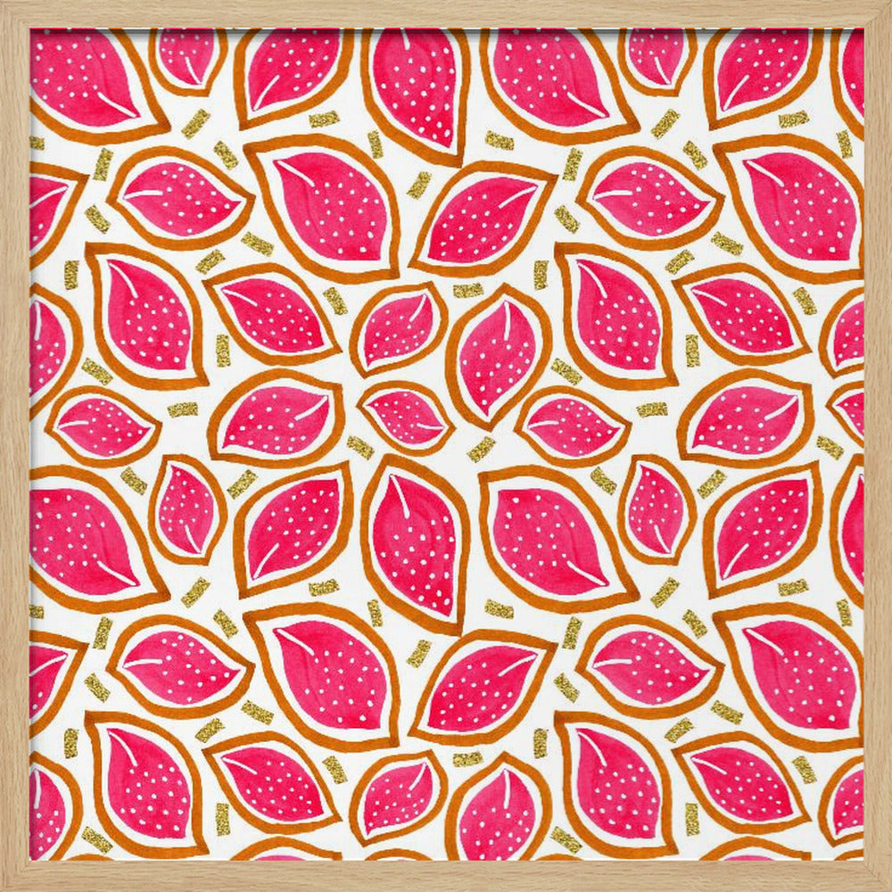 Feuilles éparpillées à paillettes corail à pois | Posters - Affiche Artistique