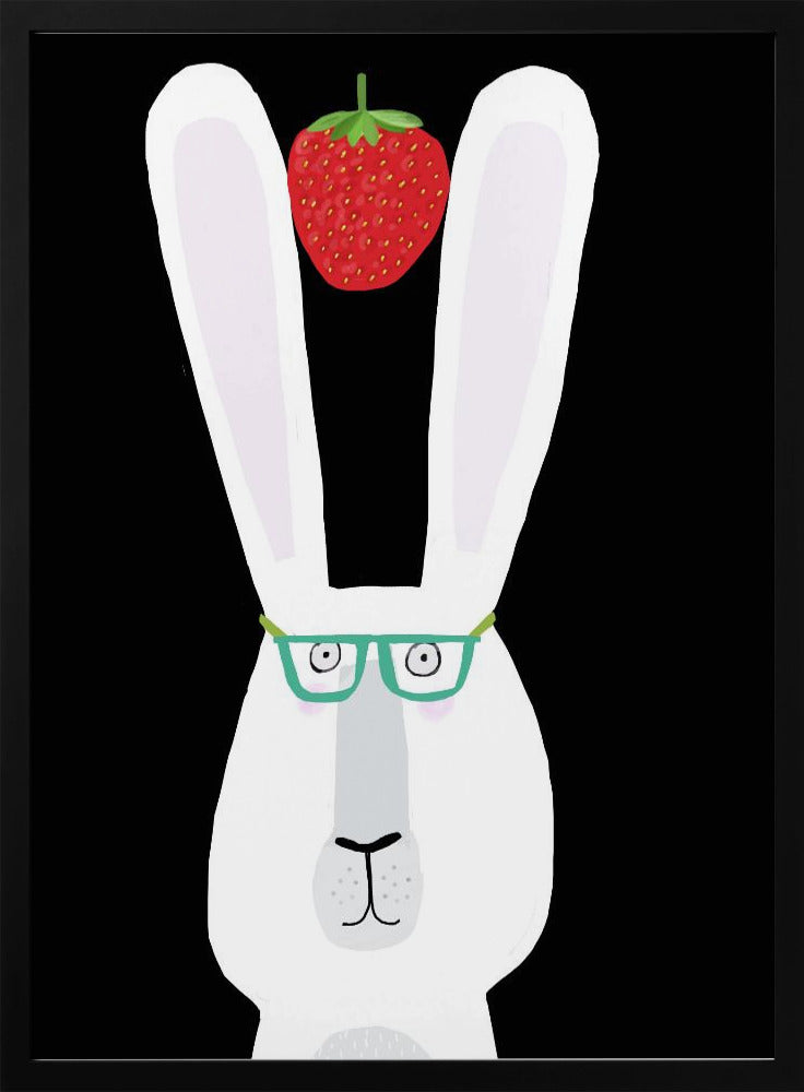 Süßes weißes Kaninchen mit Erdbeere von der Künstlerin Carla Daly | Poster