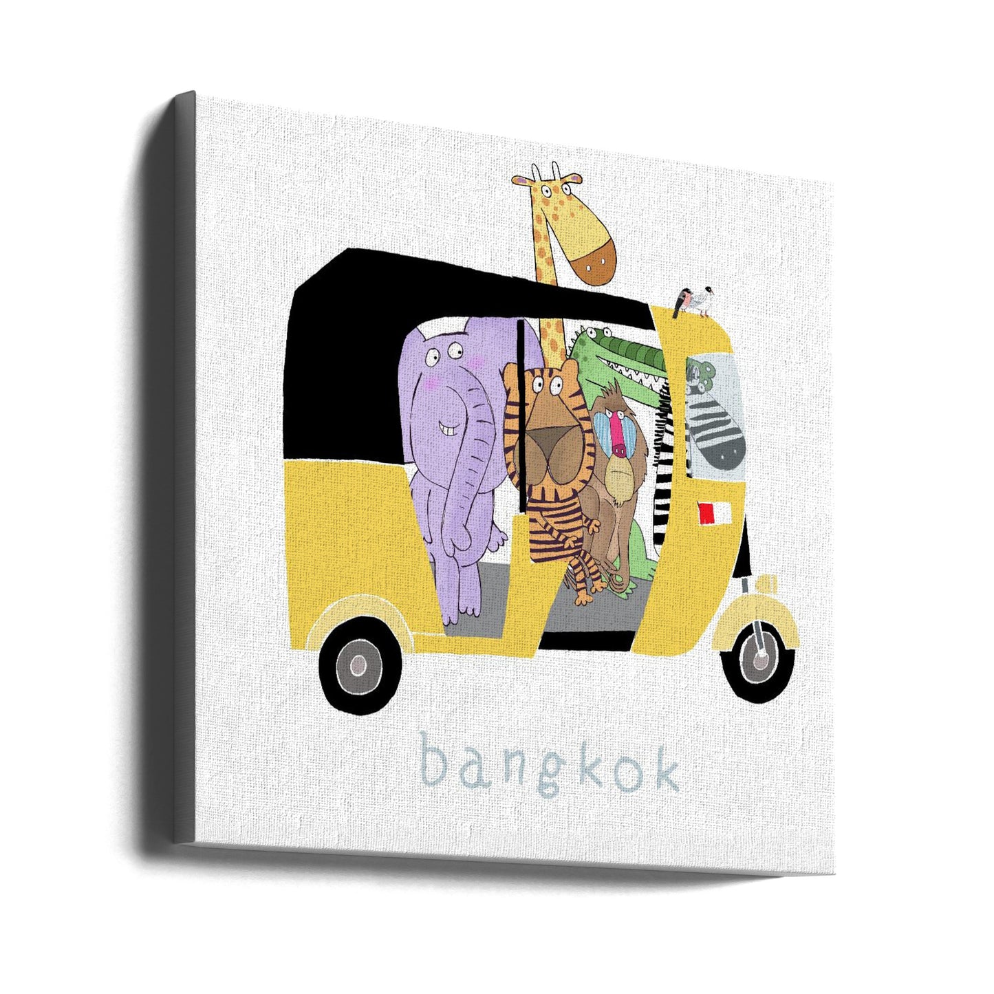 Animales de la selva dan un paseo en un tuk tuk de Bangkok por Carla Daly | Impresiones en Lienzo