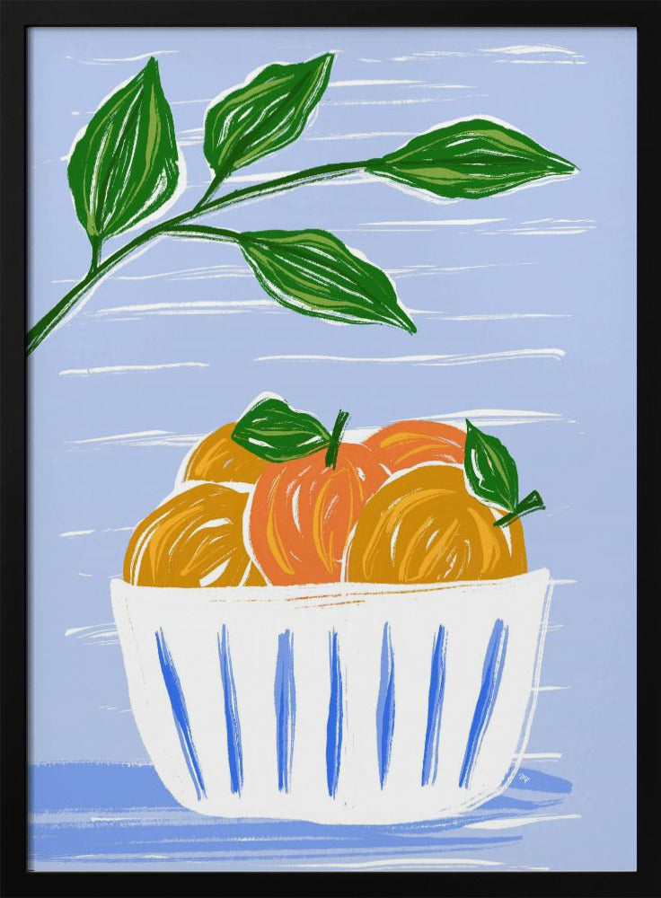Oranges And Leaves In A White Bowl | Poster