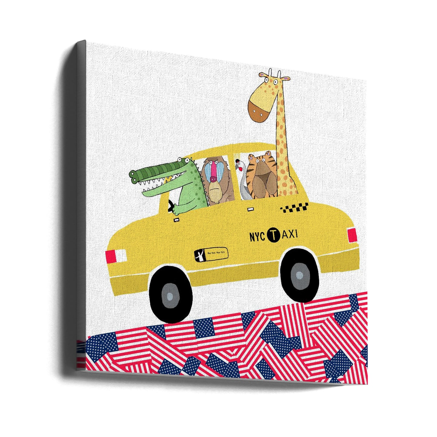 Animales divertidos en un taxi amarillo de Nueva York por la artista Carla Daly | Impresiones en Lienzo
