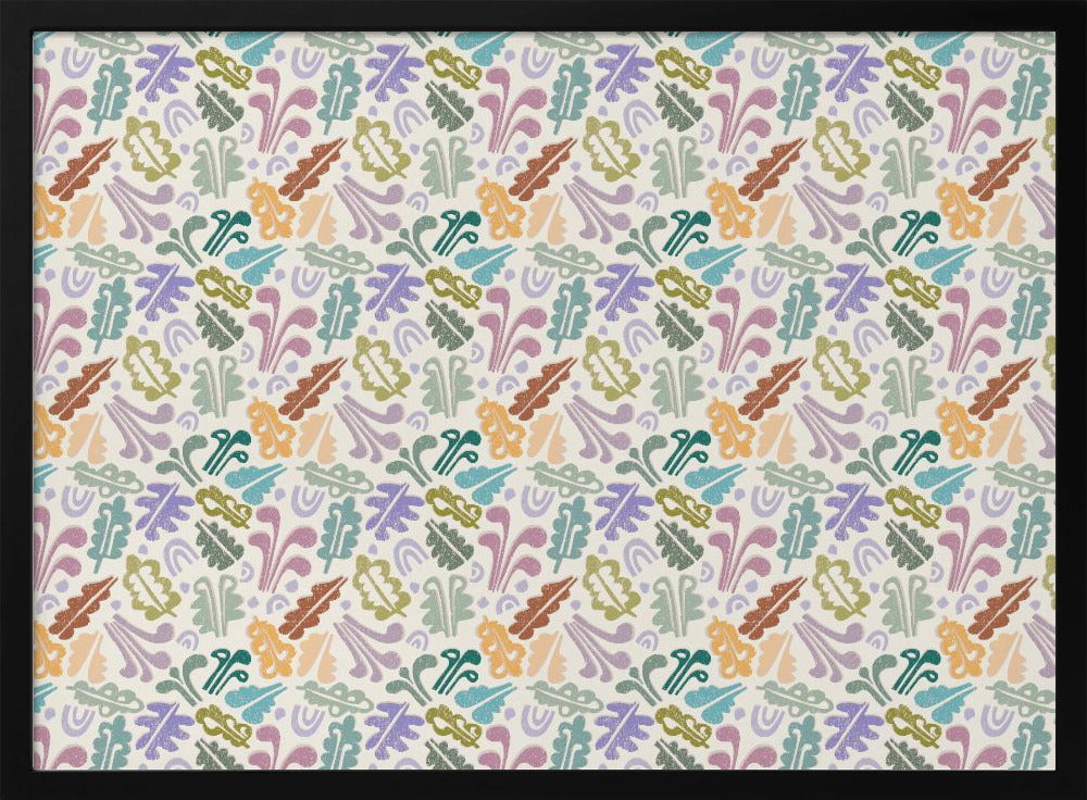 Block print leaves warm white | Poster