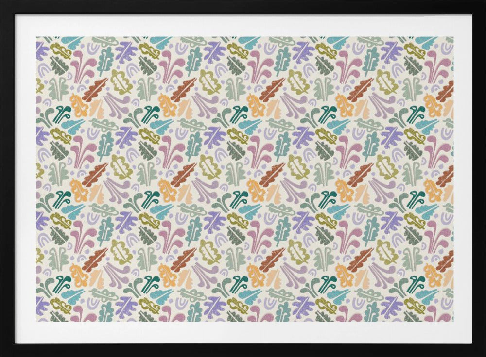 Block print leaves warm white | Poster