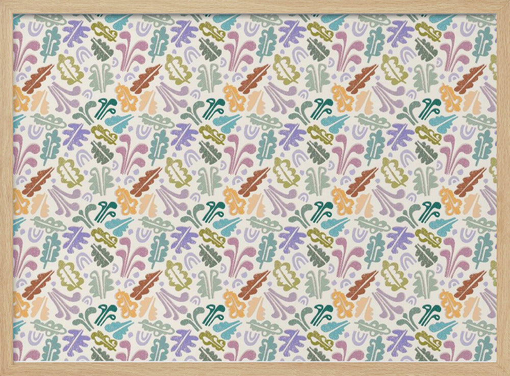 Block print leaves warm white | Poster