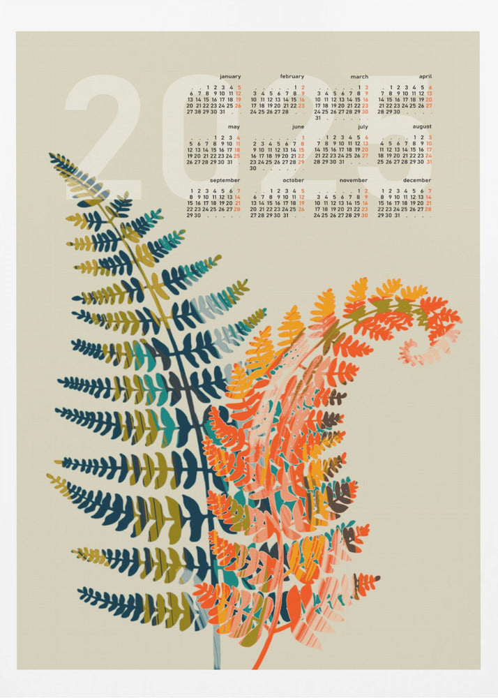 Calendar 2025 colorful fern leaves | Poster