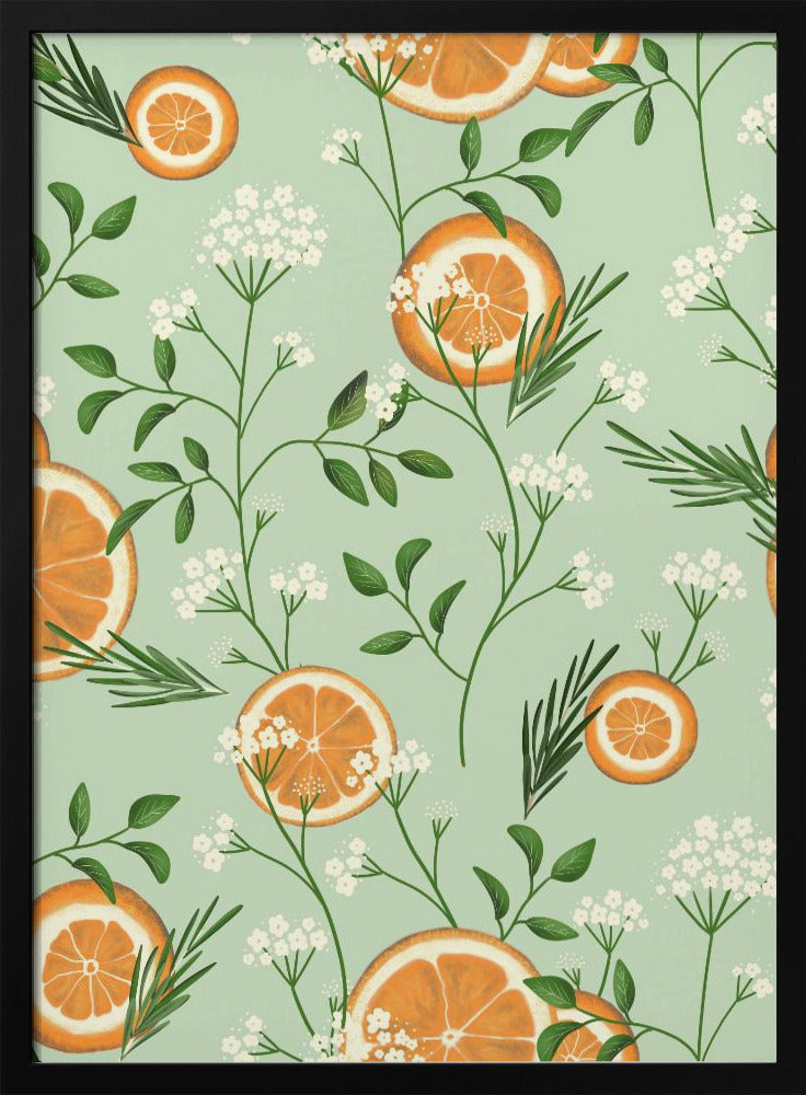 Elderflowers and Oranges Light Green | Poster