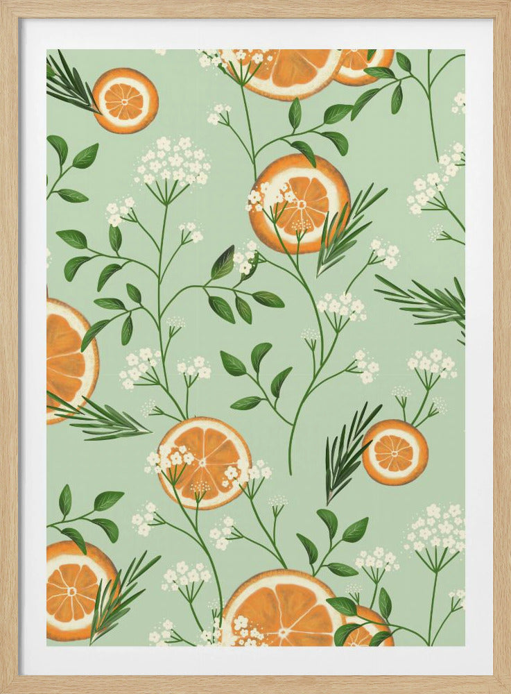 Elderflowers and Oranges Light Green | Poster
