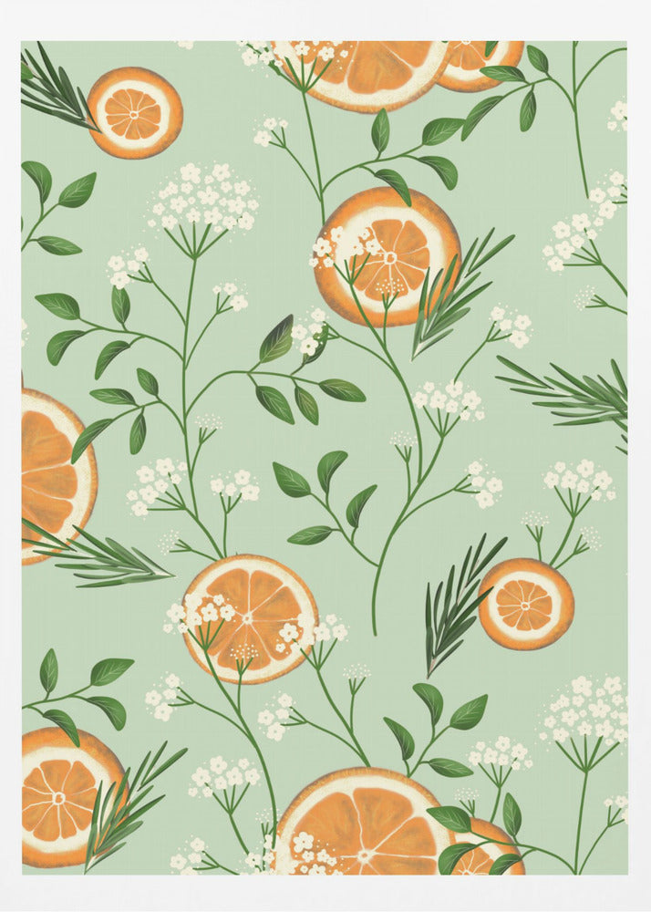 Elderflowers and Oranges Light Green | Poster
