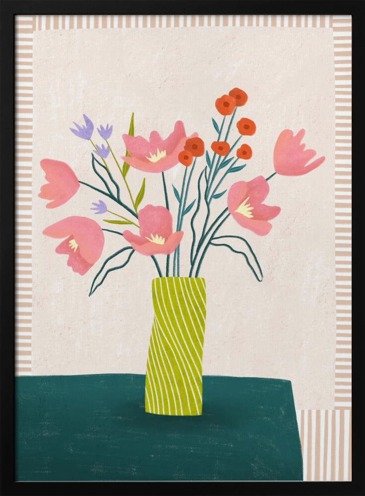 Färgglada blommor i ränder | Poster