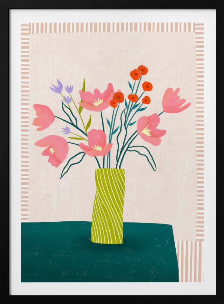 Färgglada blommor i ränder | Poster