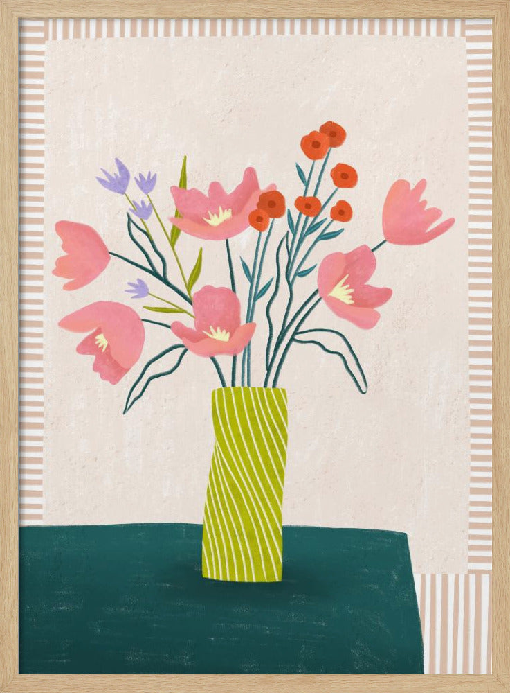 Färgglada blommor i ränder | Poster