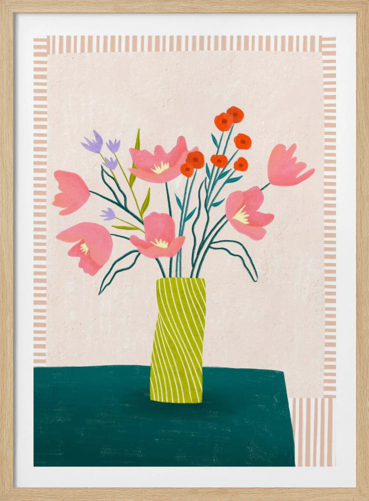 Färgglada blommor i ränder | Poster