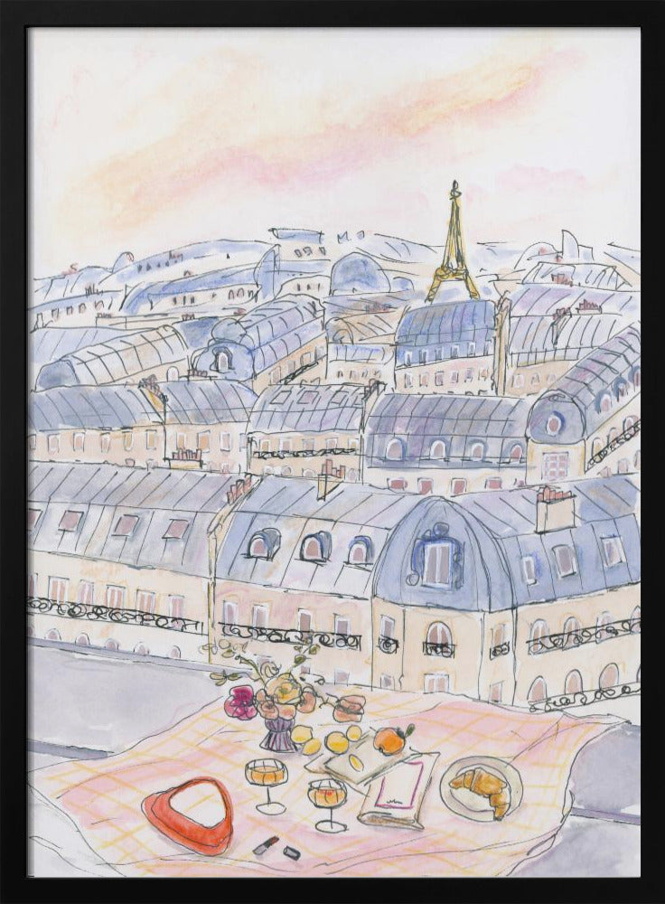 Parisisk takpicknick med utsikt över Eiffeltornet | Poster