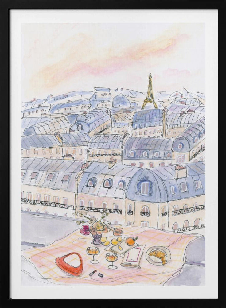 Parisisk takpicknick med utsikt över Eiffeltornet | Poster