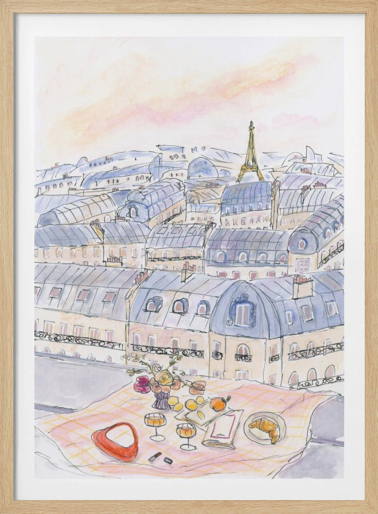 Parisisk takpicknick med utsikt över Eiffeltornet | Poster