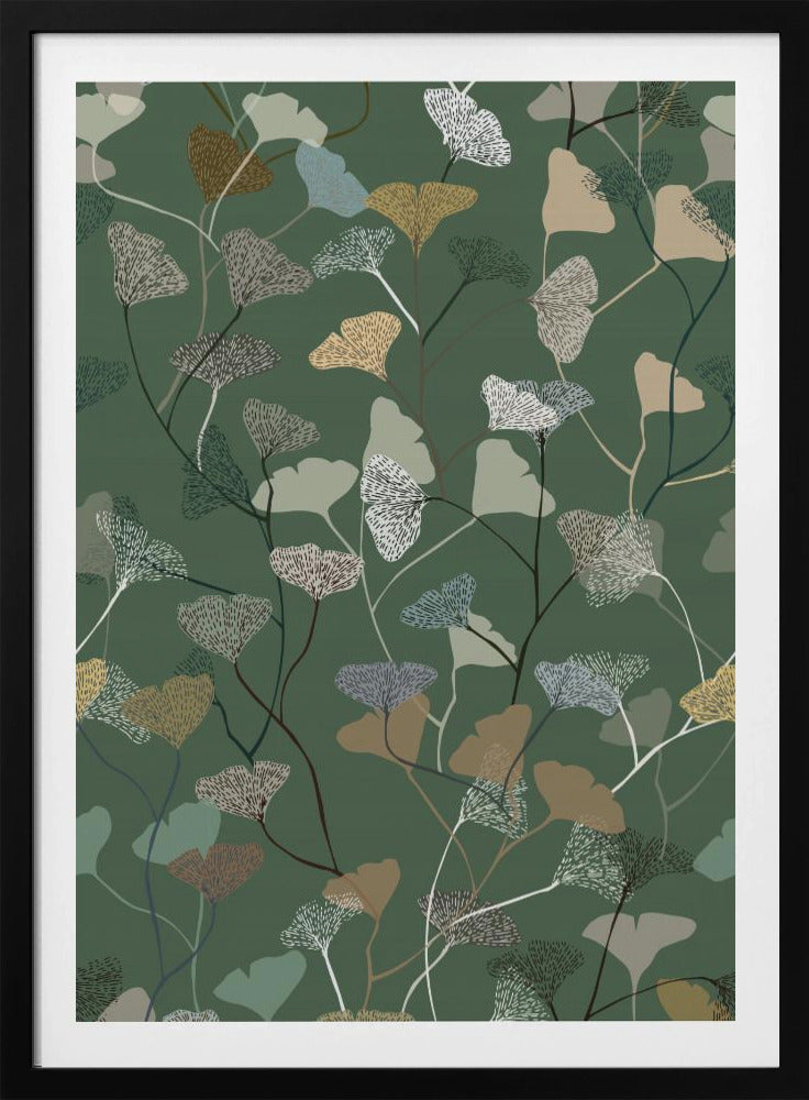 Ginkgo Leaves moss green pattern | Poster