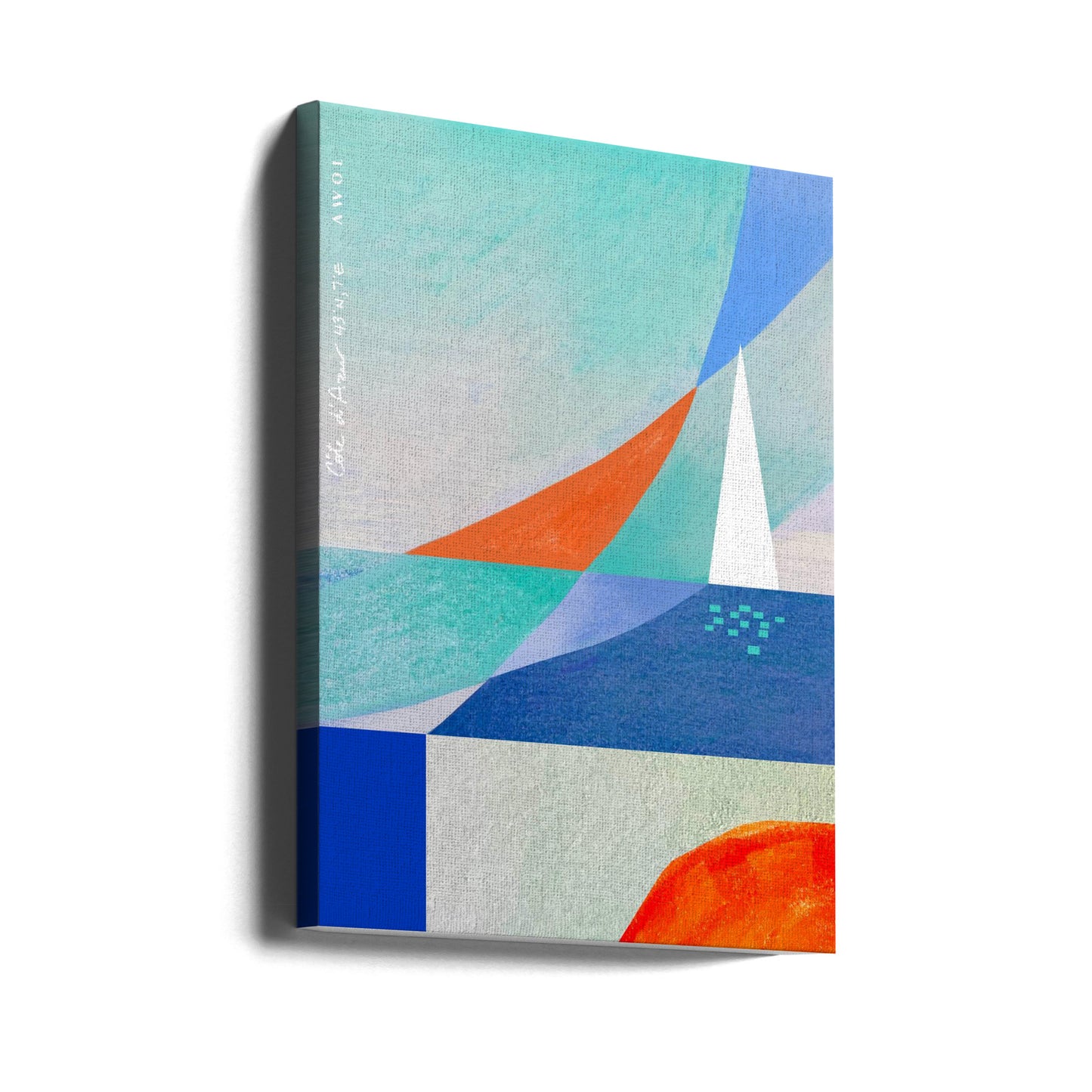 Abstrakte Meereslandschaft mit weißem Segelboot am Mittelmeer, Wandkunst an der französischen Riviera | Leinwand-Bilder