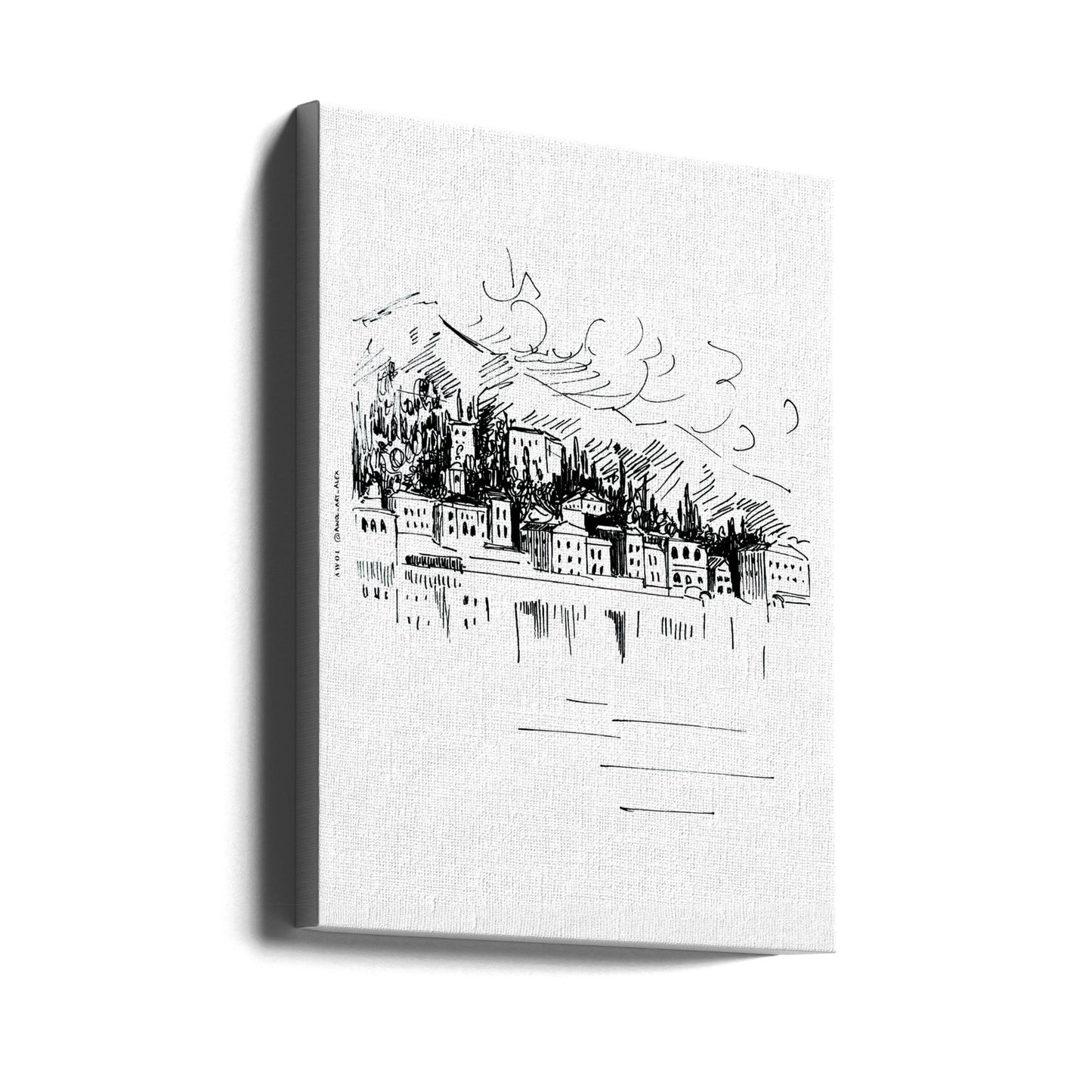 Stampa artistica di paesaggio italiano, disegno del lago di Como e Milano | Stampe su Tela