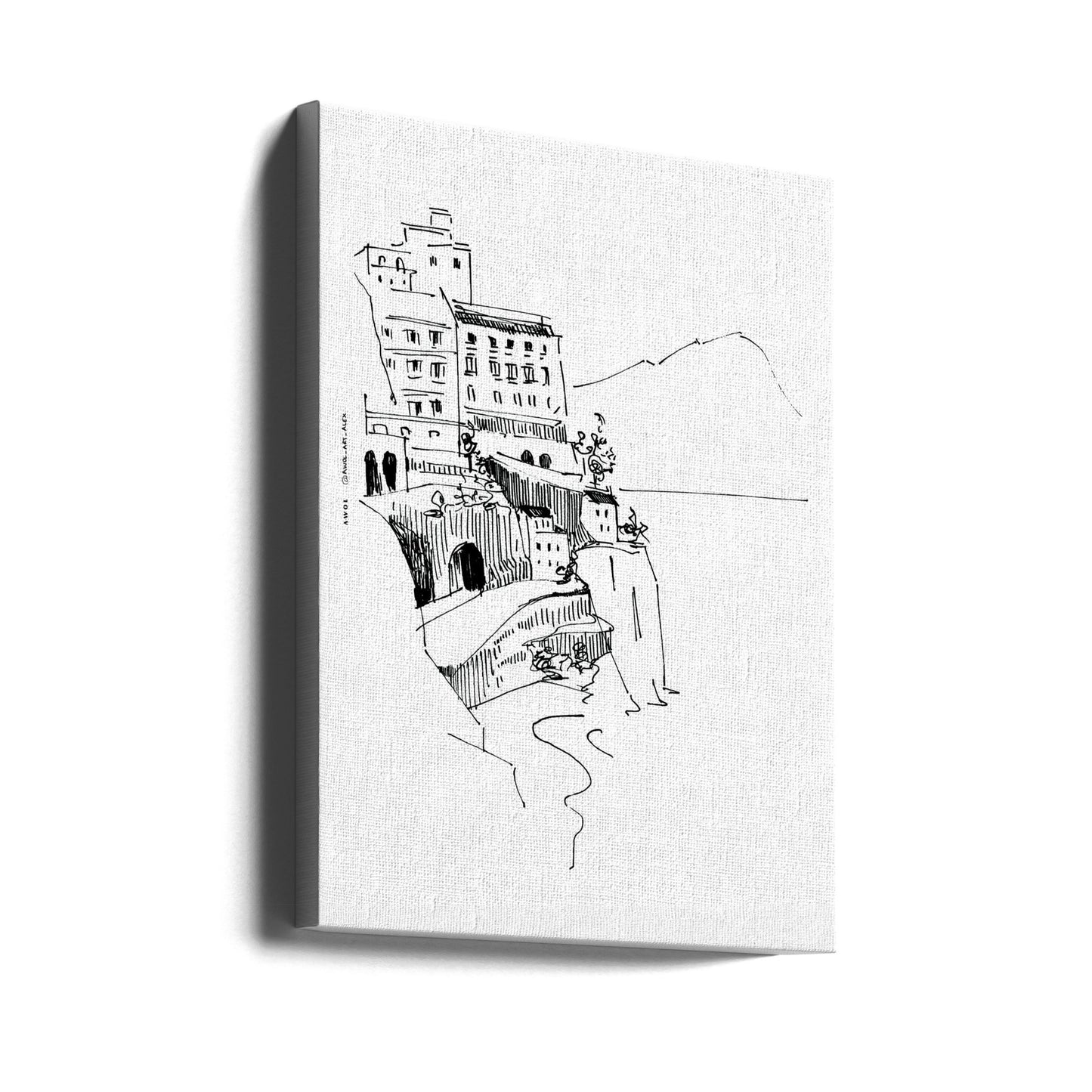 Arte paisajístico italiano, pequeños pueblos de la costa de Amalfi junto al mar | Impresiones en Lienzo
