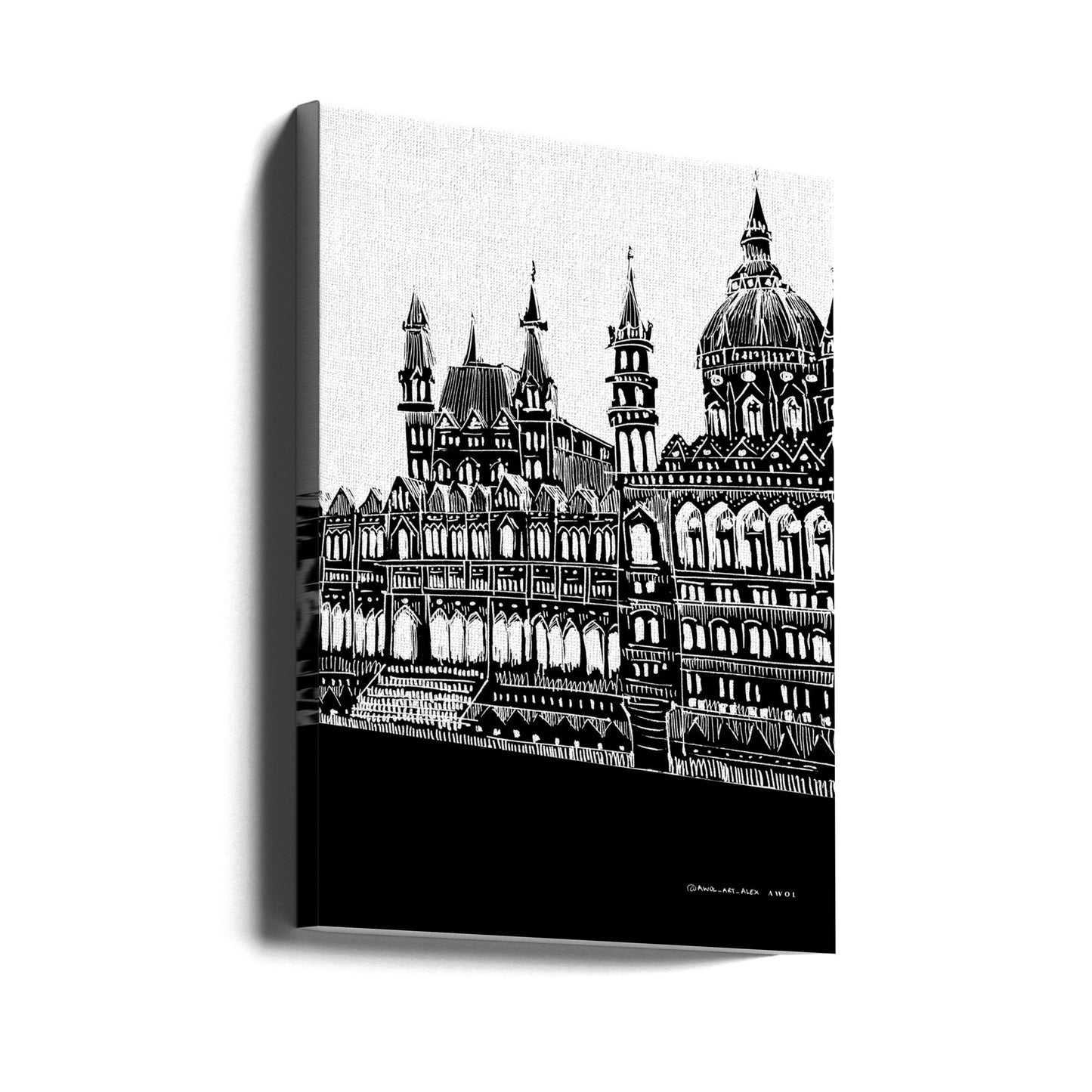 Arte de la ciudad de Budapest, Hungría, dibujo de arquitectura en blanco y negro | Impresiones en Lienzo