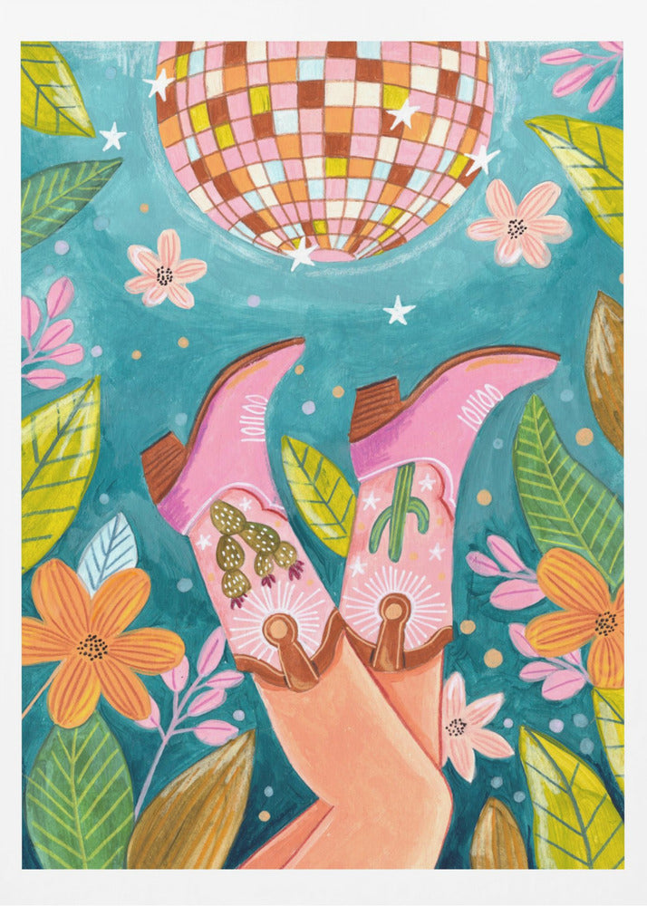Botas de vaquero y bola de discoteca | Posters - Impresiones de Arte