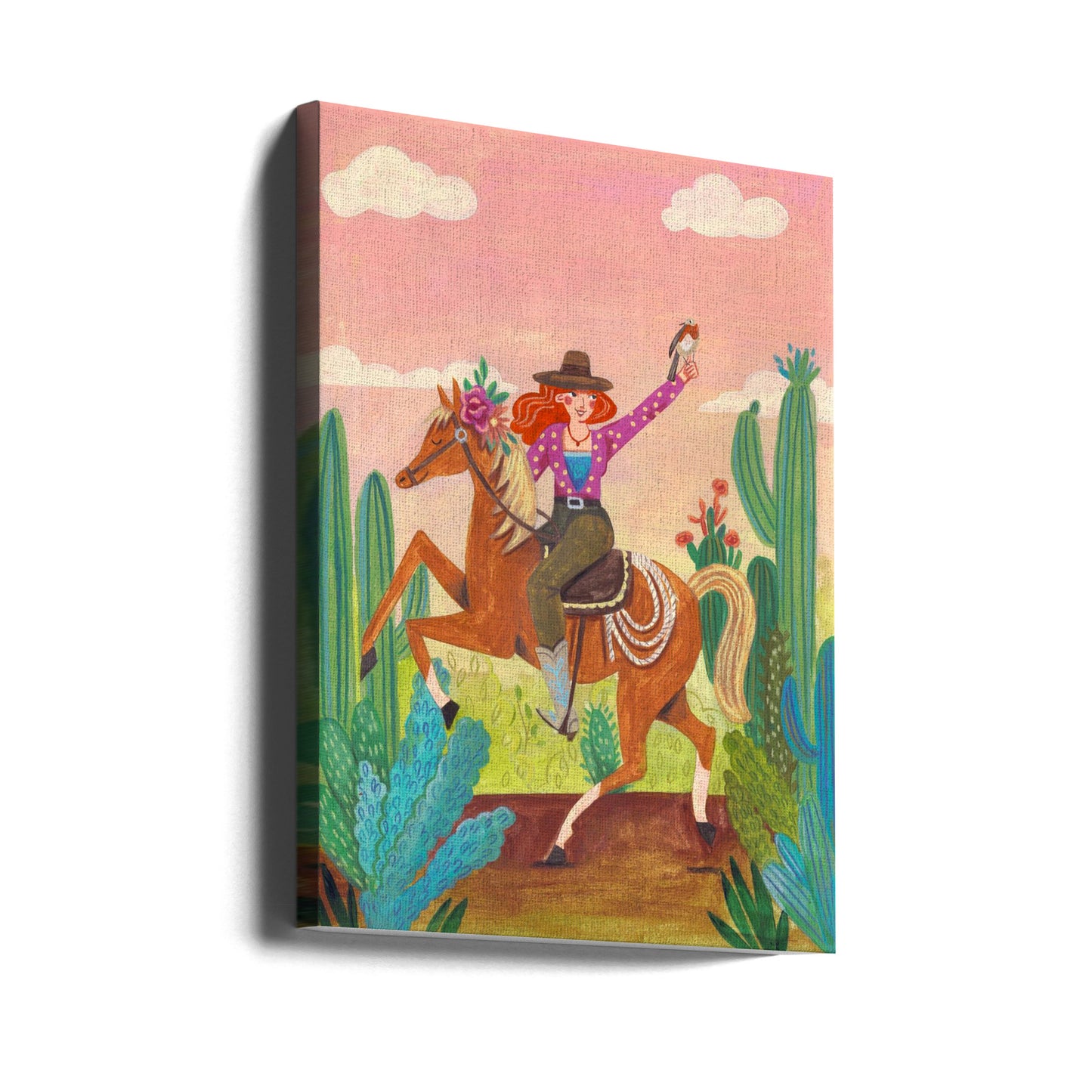 Cowgirl på häst i öknen | Canvas