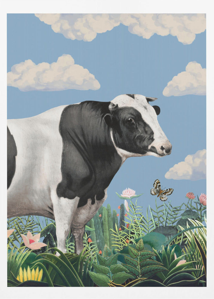 Colourful Portraits of Happy Cows (butterfly Included) | Poster