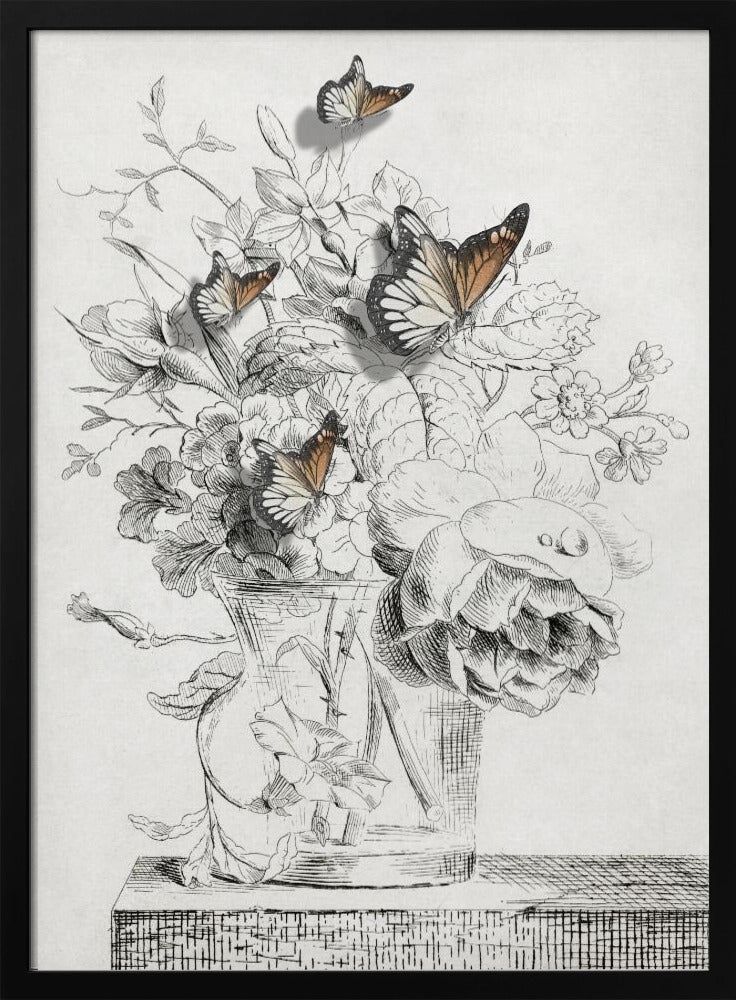 The Butterflies & The Vase With Flowers | Poster