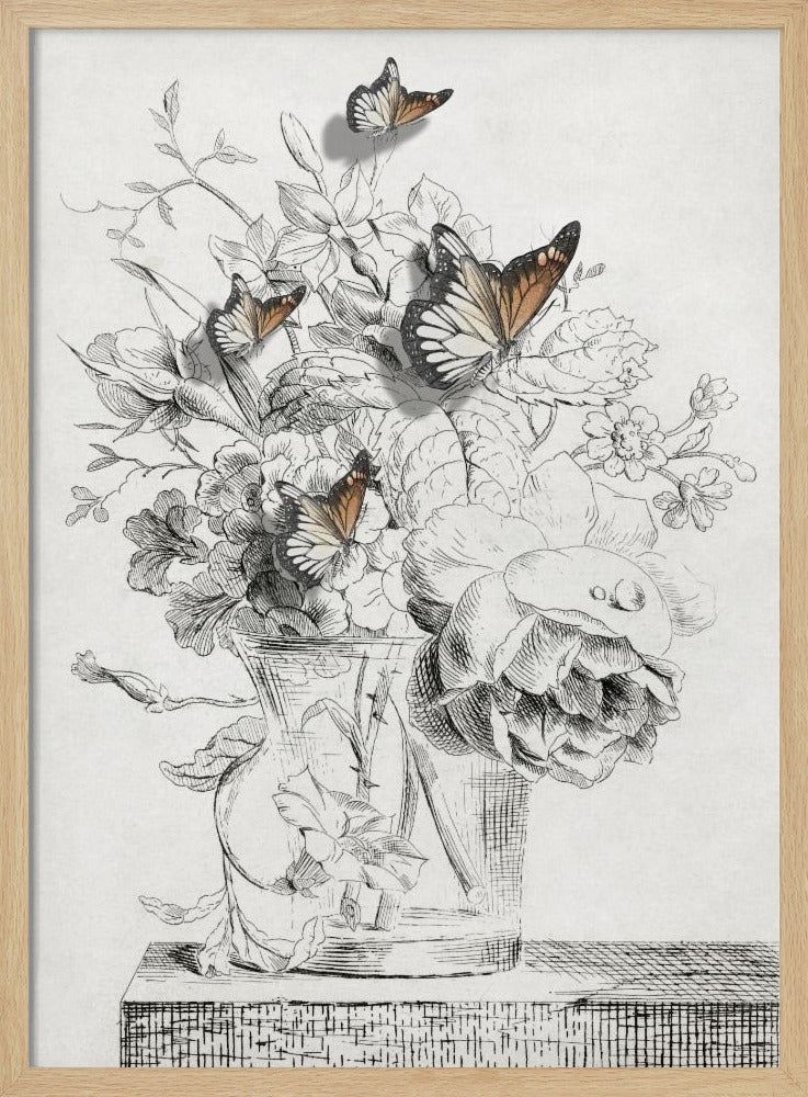 The Butterflies & The Vase With Flowers | Poster