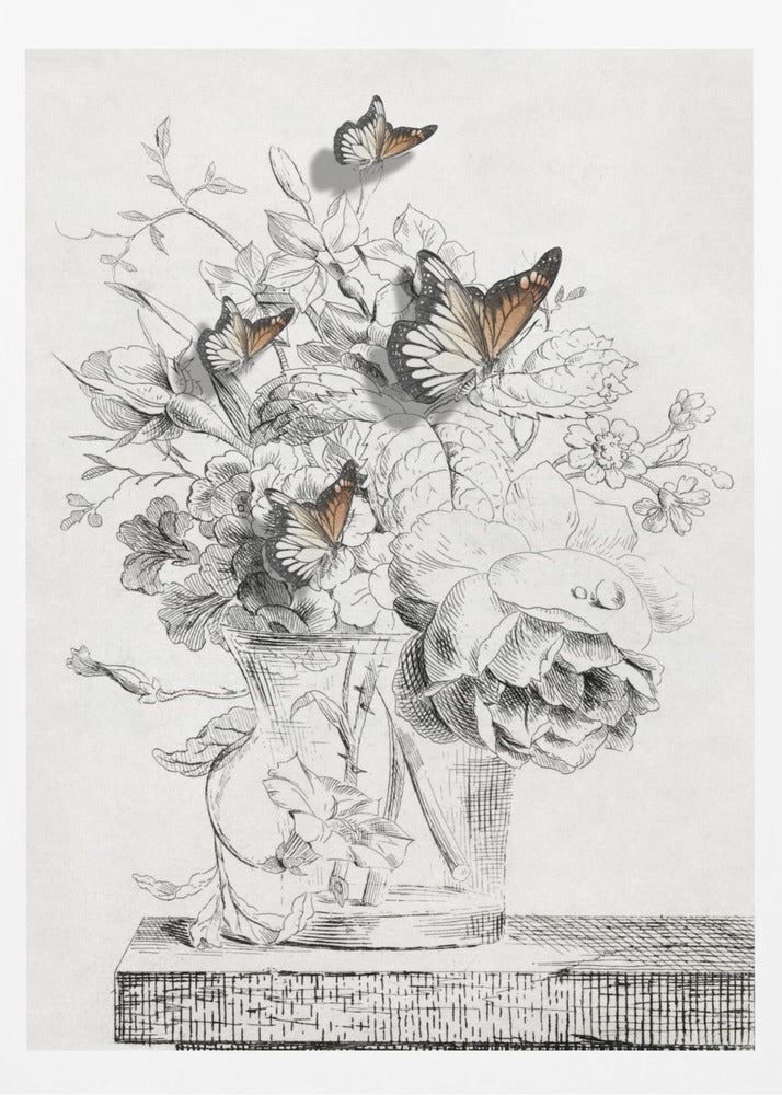The Butterflies & The Vase With Flowers | Poster