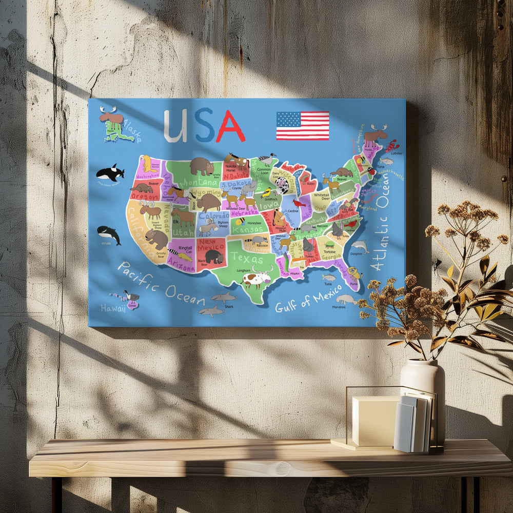 Mapa ilustrado de los Estados Unidos de América por Carla Daly | Impresiones en Lienzo