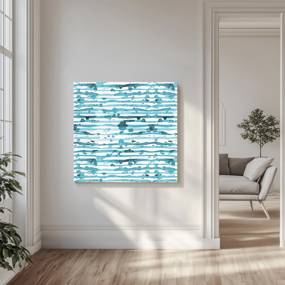 Indigo Teal Line Splatter Watercolor | Canvas