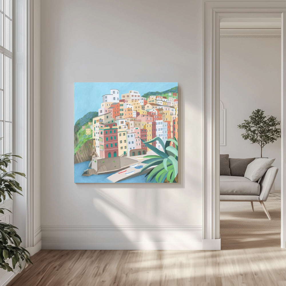 Pueblo costero de Riomagiore, Italia por la artista Carla Daly | Impresiones en Lienzo