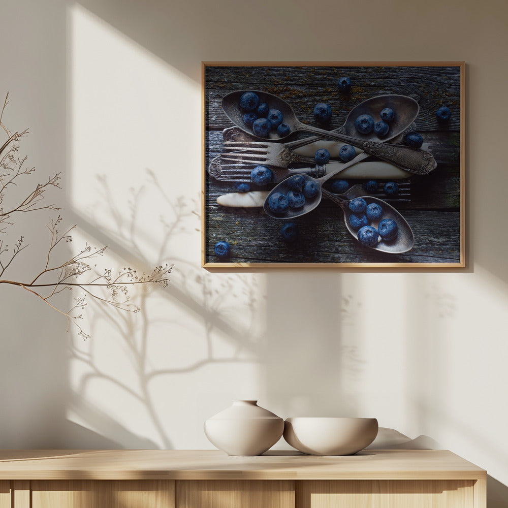 Fresh Blueberries On Weathered Wooden Planks | Poster
