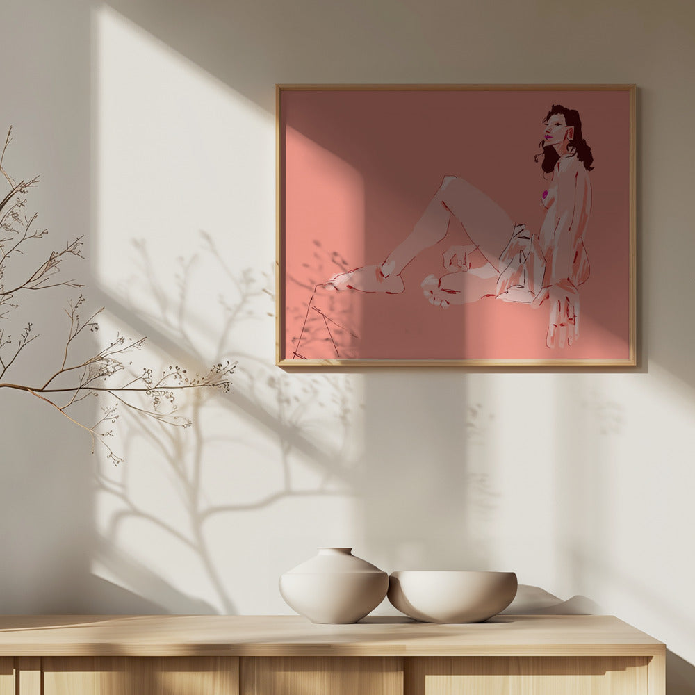 Girl Sitting Pink | Poster