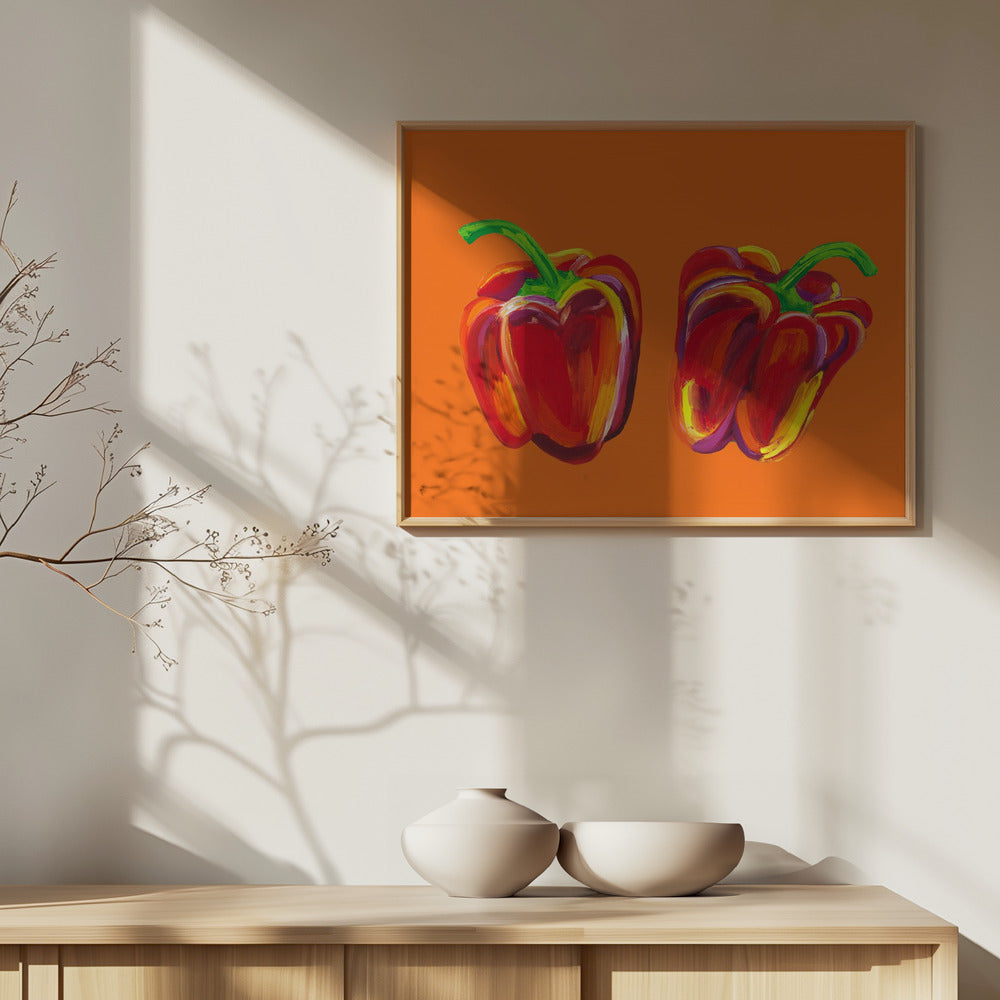 Paprika auf Orange | Poster - Kunstdruck