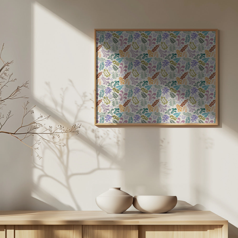 Block print leaves warm white | Poster