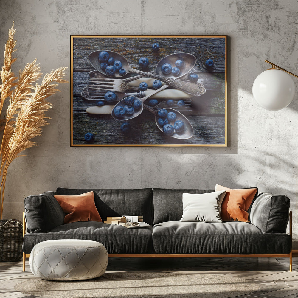 Fresh Blueberries On Weathered Wooden Planks | Poster