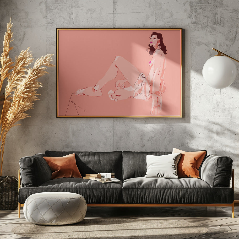 Girl Sitting Pink | Poster