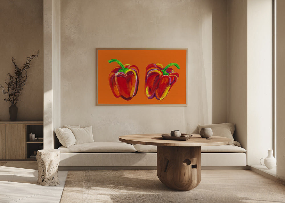 Paprika auf Orange | Poster - Kunstdruck