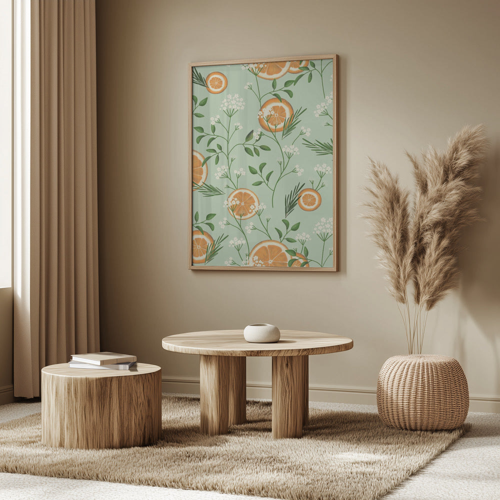 Elderflowers and Oranges Light Green | Poster